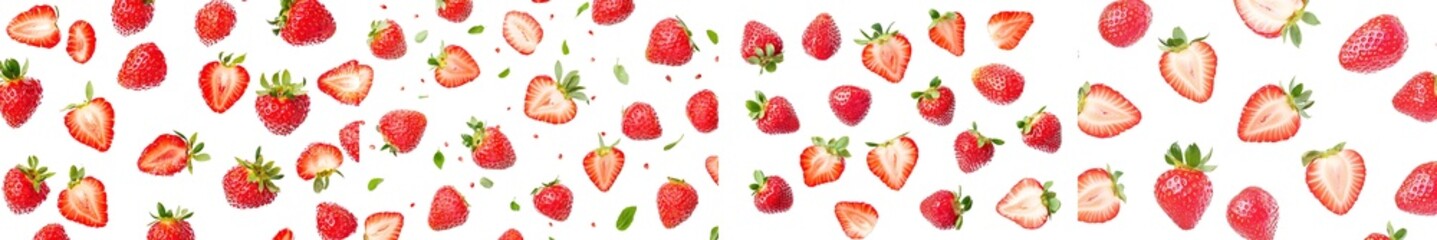 Poster - An isolated strawberry falling on a white background with selective focus