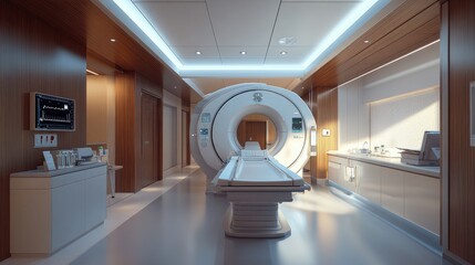 modern mri scanner machine in hospital laboratory room empty with nobody