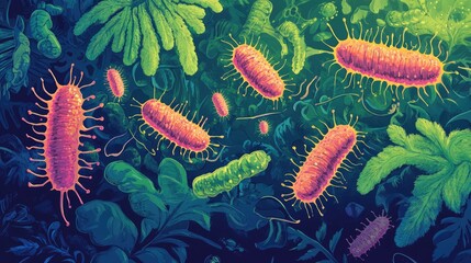 Aufkleber - Microscopic view of bacteria spreading through a body