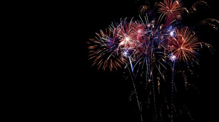 Poster - Fireworks bursts paint dark evening sky with vivid colors on holiday party