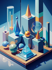 Wall Mural - Abstract Geometric Shapes in Vibrant Isometric Illustration