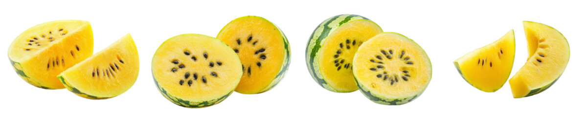 Aufkleber - Clipping path, full depth of field, yellow watermelon isolated on white background