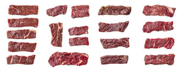 Poster - Stainless steel slice of steak, frying degrees, clipping path, full depth of field, isolated on white