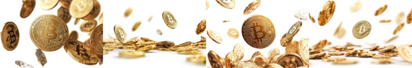 Poster - A falling Bitcoin isolated on a white background, focused selectively