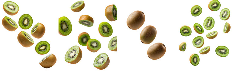 Poster - An isolated falling kiwi on a white background, clipped path, wide depth of field