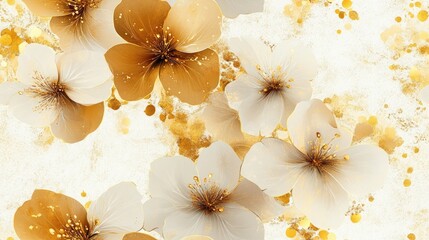 Poster - Yellow flowers and brown leaves pattern on white background