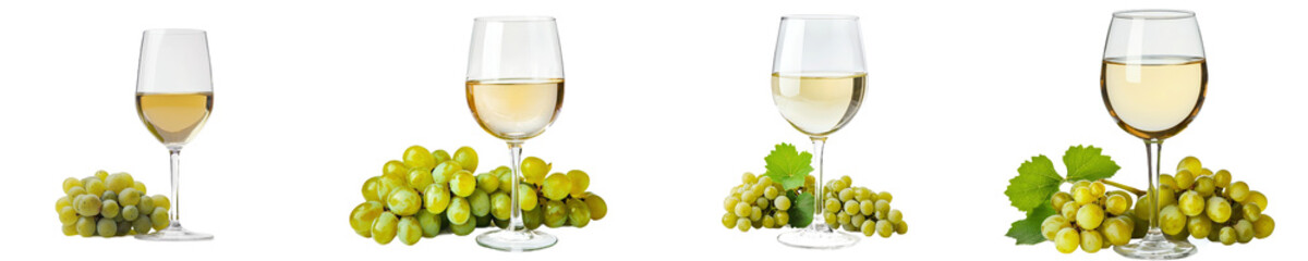 Canvas Print - Grapes and white wine in a glass isolated on white background, clipping path, full depth of field