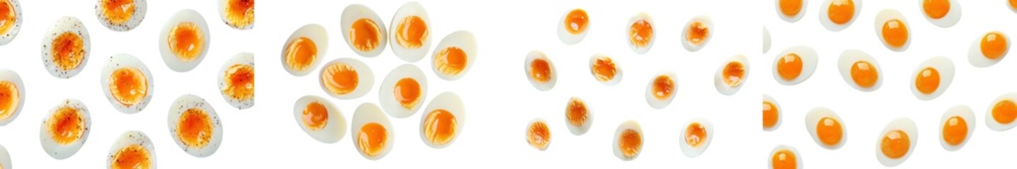 Poster - A falling boiled egg without a shell, isolated on a white background, selective focus