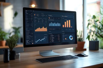Poster - Modern workspace setup showing financial data on a desktop computer screen