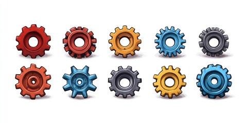 Aufkleber - Ten colorful cartoon gears rotating with different designs