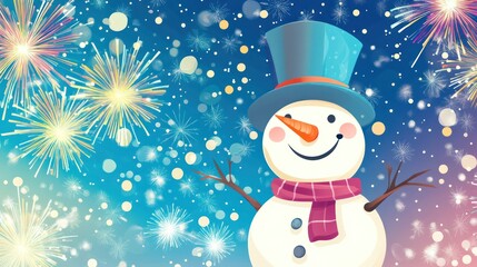 Poster - Snowman with Present and Snow in Christmas