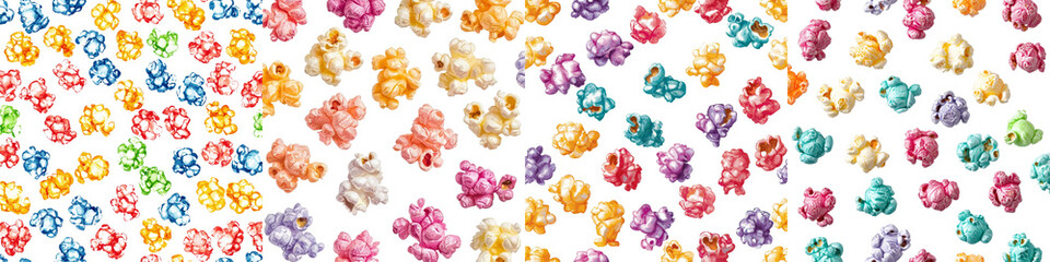 Poster - A colorful, SEAMLESS, PATTERN of fruity popcorn is isolated on a white background