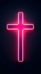 Wall Mural - Glowing neon cross symbolizing Jesus Christ. Religious symbol of faith and prayer. Isolated on a dark background highlighting the neon cross