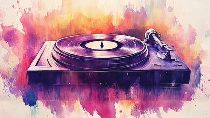 Poster - Vintage Turntable in Watercolor