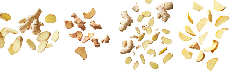 Poster - Slice of falling ginger isolated on white background, clipping path, full depth of field