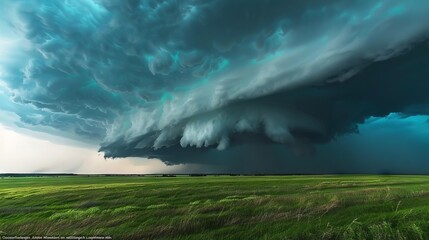 Poster - A storm cloud is rolling in over a field of grass