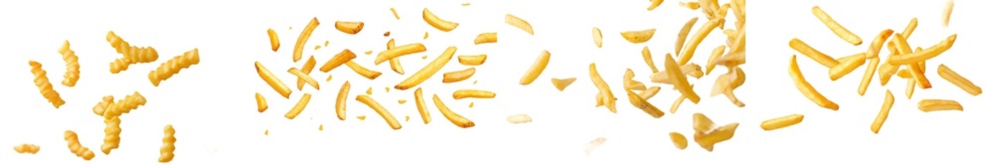 Poster - A falling french fry on a white background, selective focus