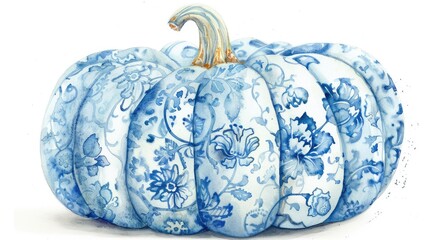 blue and white chinoiserie single pumpkin watercolor