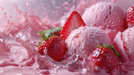 Aufkleber - strawberry ice cream with fresh strawberries