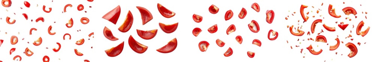 Aufkleber - Sweet pepper slices with paprika falling on white background, selective focus