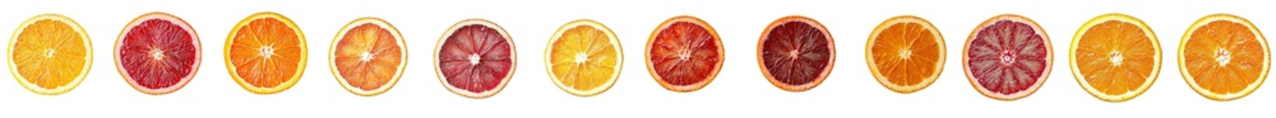 Poster - A slice of red blood orange, isolated on white background, clipped path and depth of field at full volume