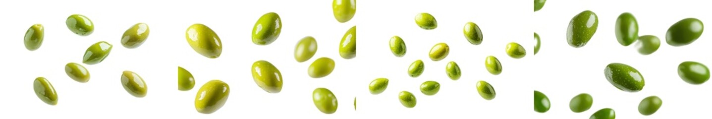 Poster - Olive falling on white background, selective focus