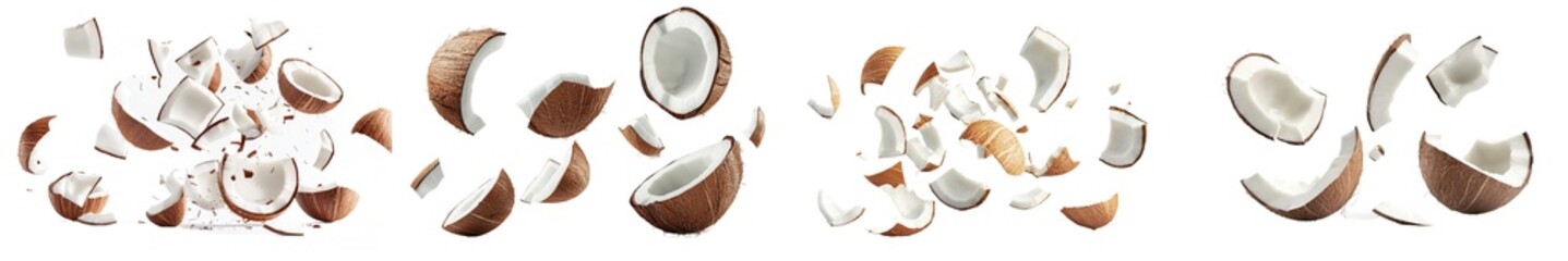 Aufkleber - A falling coconut isolated on a white background, in full depth of field with selective focus