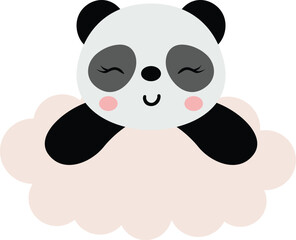 Wall Mural - Cute and friendly panda hanging on the cloud