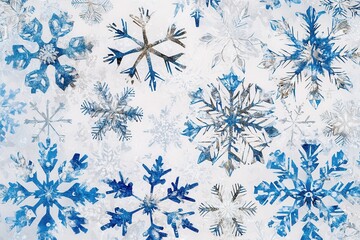 Poster - Intricate snowflakes gracefully overlap against a soft white background, creating a cool, refreshing winter ambiance filled with artistry. Generative AI