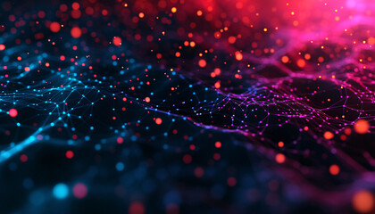 Poster - Vibrant abstract background showcasing luminous particles and flowing lines, perfect for digital art and technology themes.