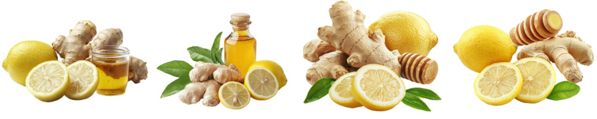 Poster - White background with full depth of field, ginger, lemon, honey isolated