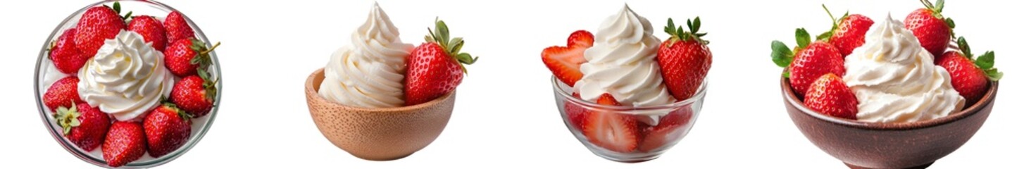 Aufkleber - A strawberry with sour cream and yogurt isolated on a white background, with full depth of field