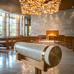 Canvas Print - A lectern with an open scroll in a modern church sanctuary.