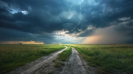 Poster - A stormy sky with a lightning bolt in the distance