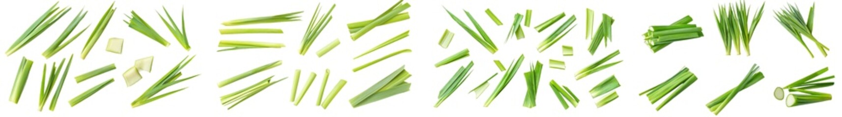 Poster - The chopped green onion is isolated on a white background, with a full depth of field