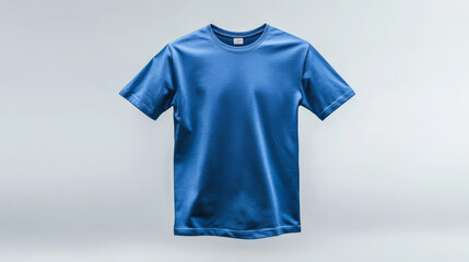 A blue t-shirt floating against a white background, showcasing casual clothing. 