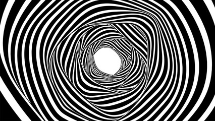 Sticker - Wavy illusion tunnel of black and white stripes. Flow of optical illusion wave with distortion effect. Vector Illustration.