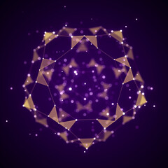 Poster - Futuristic digital shape from dots and lines. Network connection structure. Big data visualization. 3D rendering.	