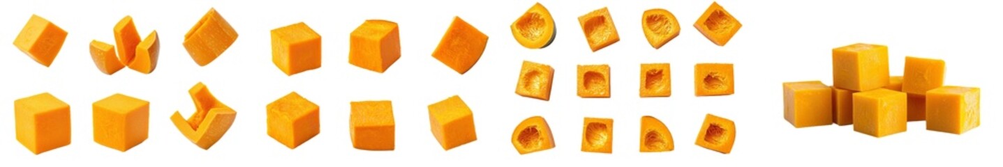 Poster - An isolated pumpkin cube, loaded with depth of field, isolated on a white background