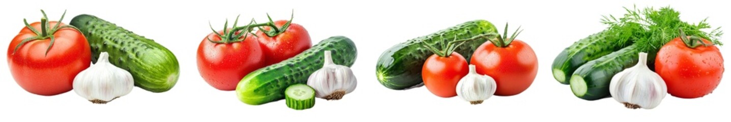 Poster - An isolated tomatillo, garlic clove, black peppercorn on a white background, in full depth of field
