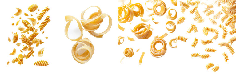 Aufkleber - Uncooked Italian pasta, falling raw, isolated on white background, full depth of field