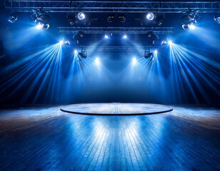 Free stage with lights, lighting devices.