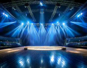 Free stage with lights, lighting devices.