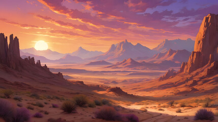 Wall Mural - sunset in the mountains, ai generated