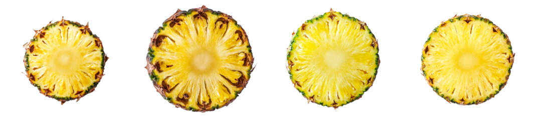 The pineapple is half isolated against a white background, the depth of field is full