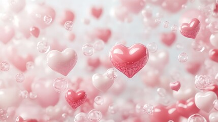 Poster - Pink Heart Bubbles Abstract Background