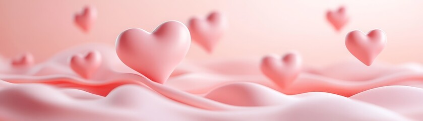 Wall Mural - Pink Hearts Floating Over Abstract Background