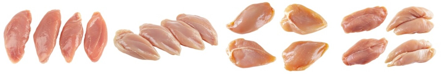 Poster - Isolated raw chicken breast and fillet on white background, clipping path, full depth of field