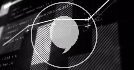 Poster - speech bubble icon animation over financial data and graphs