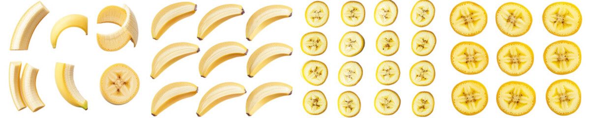 Poster - Full depth of field with clipping path of banana slice isolated on white background